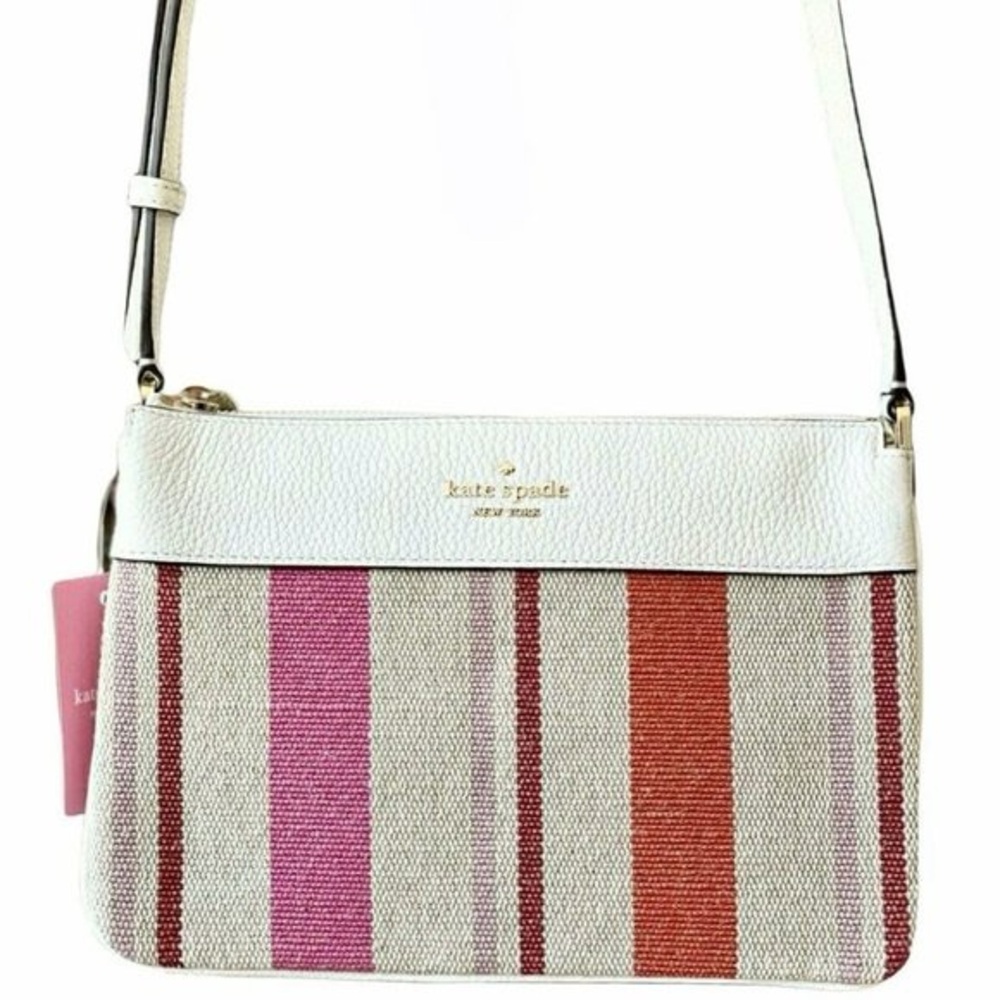 KATE Spade* New York Leila Striped Canvas Triple Gusset Crossbody *NEW